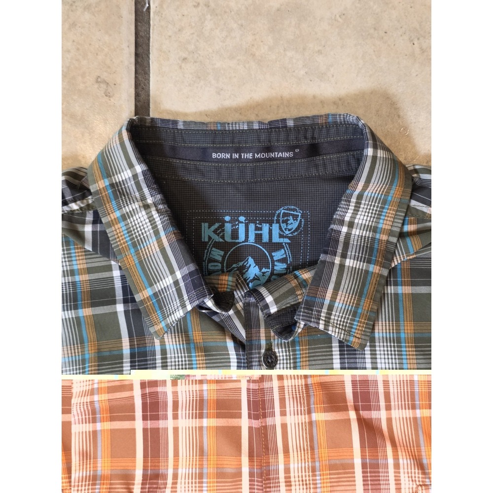 KUHL Men's XXL Long Sleeve Button Down Green Blue Plaid Hiking Outdoor - Picture 2 of 10